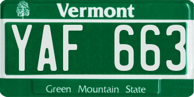 VT license plate YAF663