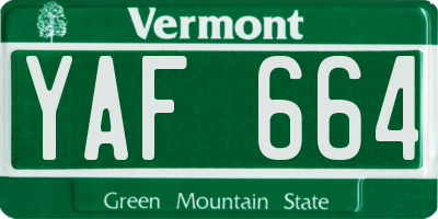 VT license plate YAF664