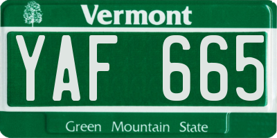 VT license plate YAF665