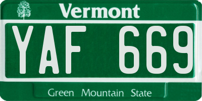 VT license plate YAF669