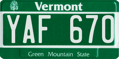 VT license plate YAF670