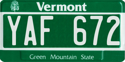 VT license plate YAF672