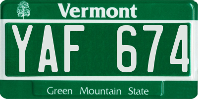 VT license plate YAF674