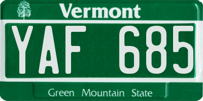 VT license plate YAF685