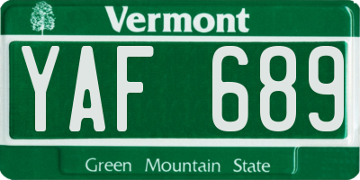 VT license plate YAF689