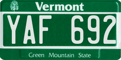VT license plate YAF692