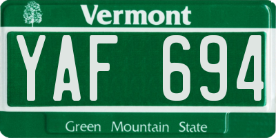 VT license plate YAF694