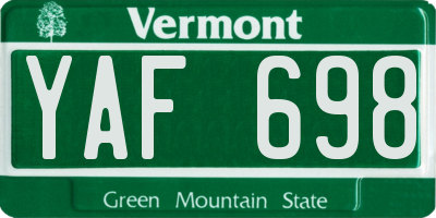 VT license plate YAF698