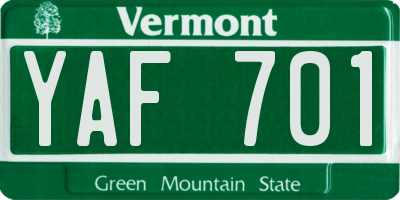 VT license plate YAF701