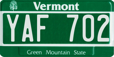 VT license plate YAF702
