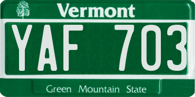VT license plate YAF703