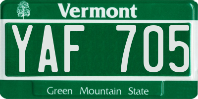 VT license plate YAF705