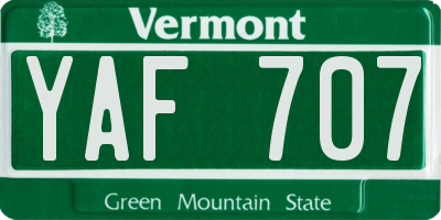 VT license plate YAF707
