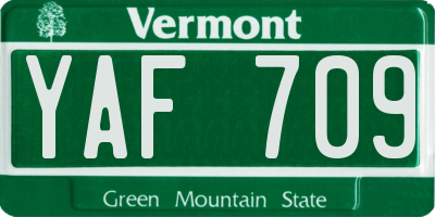 VT license plate YAF709