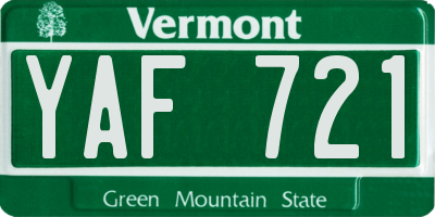 VT license plate YAF721