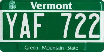 VT license plate YAF722