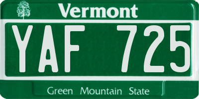 VT license plate YAF725