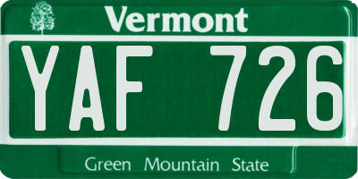 VT license plate YAF726