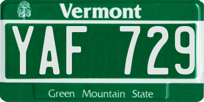 VT license plate YAF729