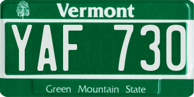 VT license plate YAF730