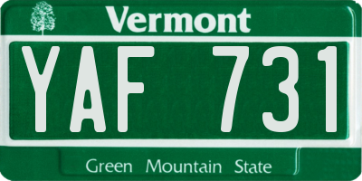 VT license plate YAF731