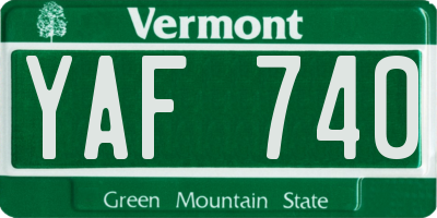 VT license plate YAF740