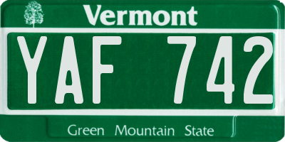 VT license plate YAF742