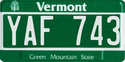 VT license plate YAF743