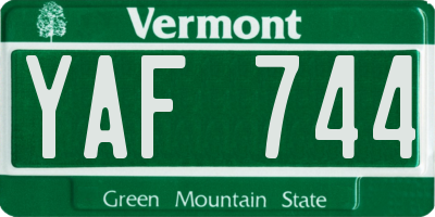 VT license plate YAF744