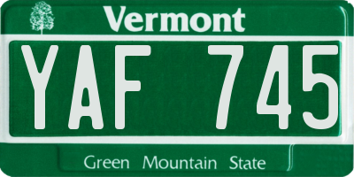 VT license plate YAF745