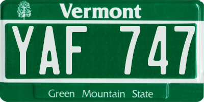 VT license plate YAF747