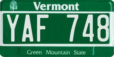 VT license plate YAF748