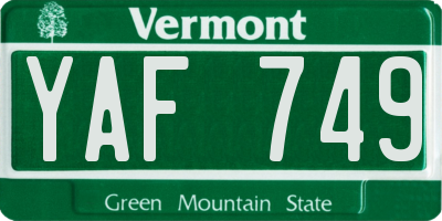 VT license plate YAF749