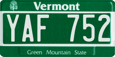 VT license plate YAF752