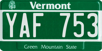 VT license plate YAF753