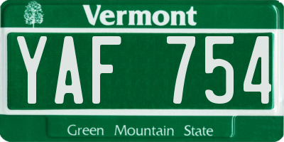 VT license plate YAF754