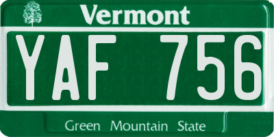 VT license plate YAF756