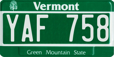 VT license plate YAF758