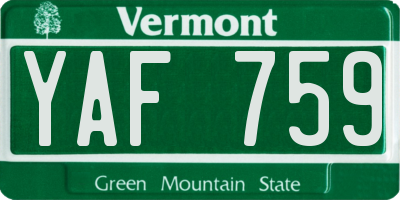 VT license plate YAF759