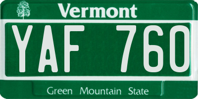 VT license plate YAF760