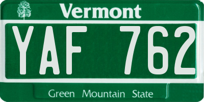 VT license plate YAF762