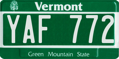 VT license plate YAF772