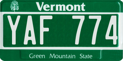 VT license plate YAF774