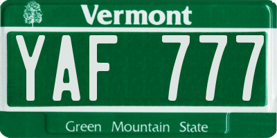 VT license plate YAF777