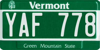 VT license plate YAF778