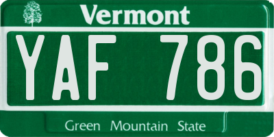 VT license plate YAF786