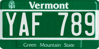 VT license plate YAF789
