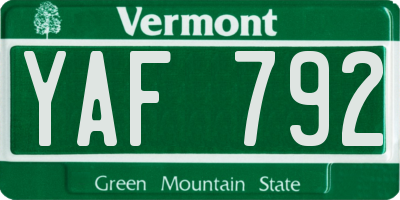 VT license plate YAF792