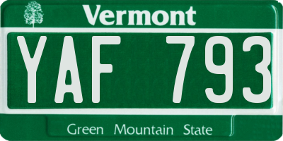 VT license plate YAF793