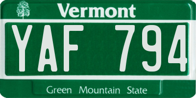 VT license plate YAF794